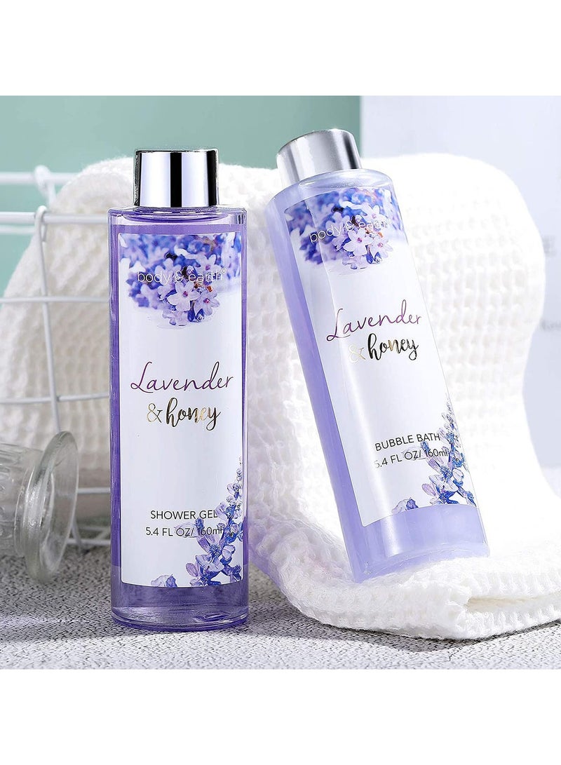 Body & Earth Gift Set for Women, Gift Baskets for Women, Women Bath Set Lavender Spa Baskets with Bubble Bath, Bath Salts, Body Lotion, Scented Candle, birthday gifts for Women, birthday gift Basket