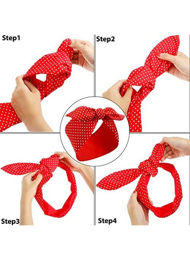 2 Pieces Polka Dot Headband Bandana Headband 50S Costume Hair Accessories Bows Wide Headwrap For Women And Girls