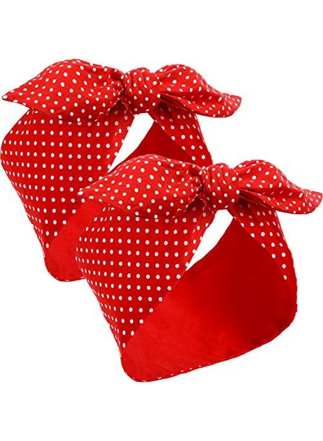 2 Pieces Polka Dot Headband Bandana Headband 50S Costume Hair Accessories Bows Wide Headwrap For Women And Girls