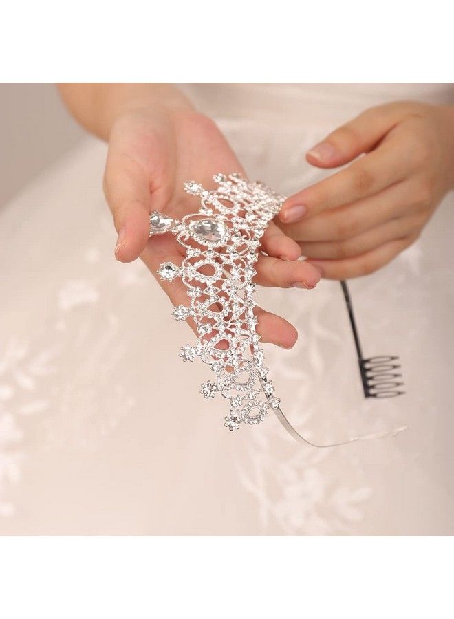 Silver Tiara Crown With Comb For Women Elegant Crystal Tiara For Brides Wedding Crown Headband For Pageant Prom Birthday Party