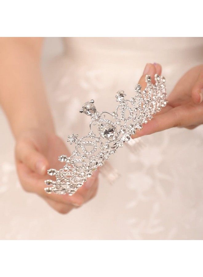 Silver Tiara Crown With Comb For Women Elegant Crystal Tiara For Brides Wedding Crown Headband For Pageant Prom Birthday Party