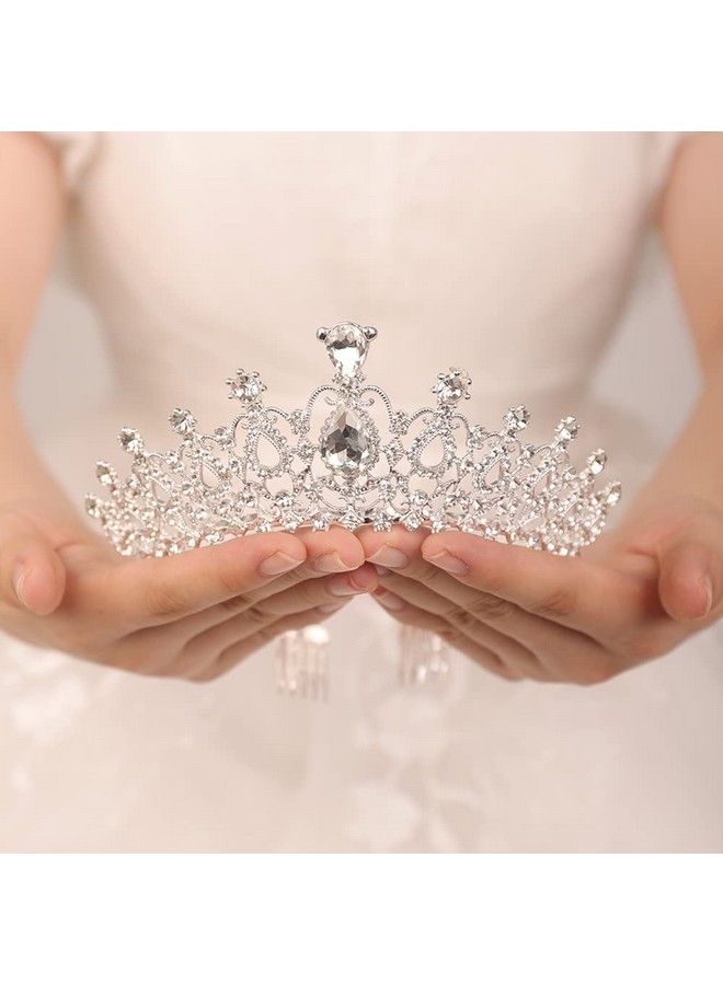 Silver Tiara Crown With Comb For Women Elegant Crystal Tiara For Brides Wedding Crown Headband For Pageant Prom Birthday Party