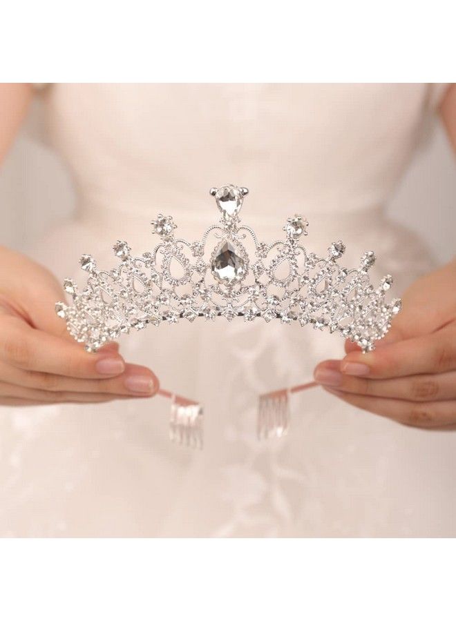 Silver Tiara Crown With Comb For Women Elegant Crystal Tiara For Brides Wedding Crown Headband For Pageant Prom Birthday Party