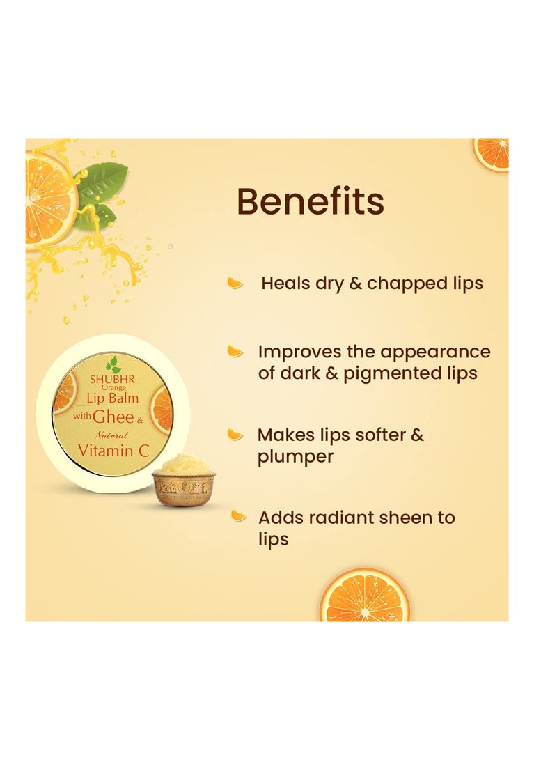 Blue Nectar Shubhr Orange Lip Balm Gloss with Ghee And Natural Vitamin C for Dry Chapped Lips 100% Ayurvedic Paraben Sulphate Free 15g