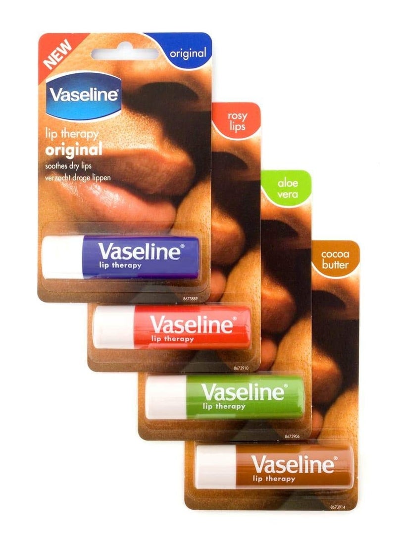 Vaseline lip therapy stick with petroleum jelly original aloe vera rosy lips cocoa butter 4 pack