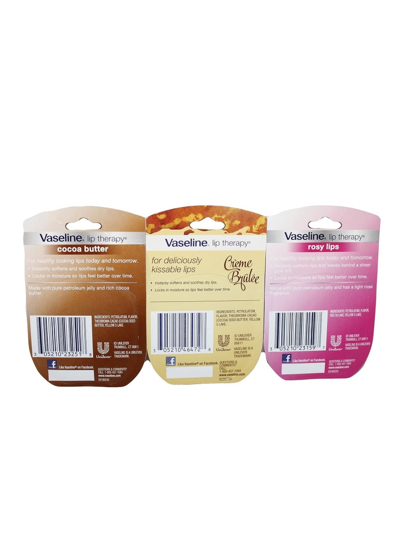 Vaseline lip therapy bundle creme brulee rosy lips & cocoa butter 0.25 ounce pack of 3
