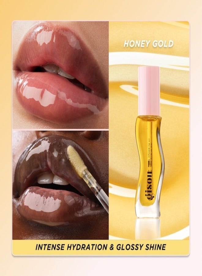 GISOU Honey Infused Lip Oil Honey Gold - Clear Golden Glow, Hydrating & Nourishing Lip Treatment (0.27 oz / 8 ml)