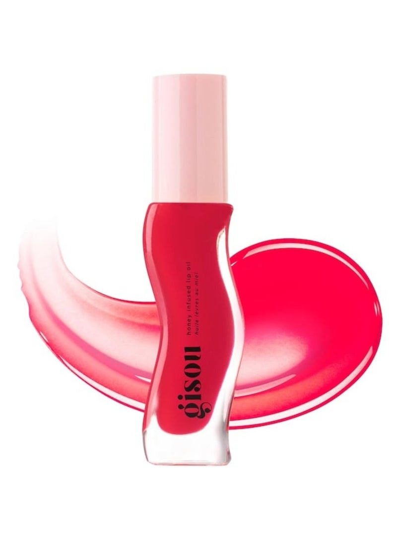 GISOU Honey Infused Lip Oil Strawberry Sorbet - Sheer Pinky Red, Hydrating & Nourishing Lip Treatment (0.27 oz / 8 ml)