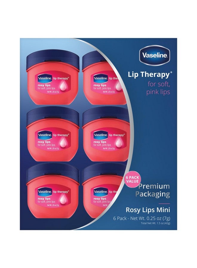 Vaseline Lip Therapy Rosy Lips Mini Pure Petroleum Jelly Advanced Moisture Light Rose Fragrance Sheer Pink Tint On Lips Mini Vaseline Petroleum Jelly Soft Vaseline Lips (Pack Of 6 0.25 Oz Ea)