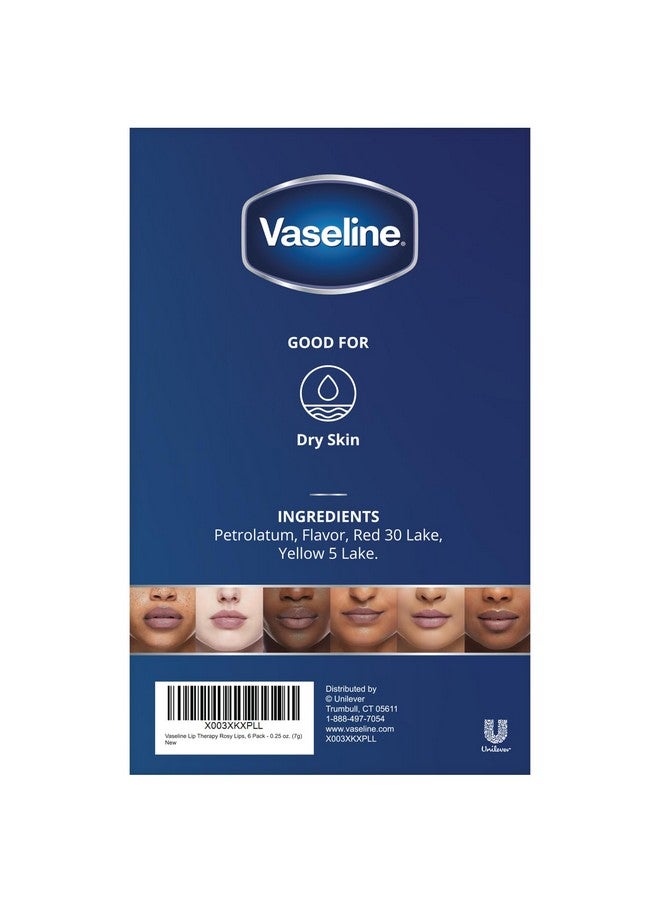 Vaseline Lip Therapy Rosy Lips Mini Pure Petroleum Jelly Advanced Moisture Light Rose Fragrance Sheer Pink Tint On Lips Mini Vaseline Petroleum Jelly Soft Vaseline Lips (Pack Of 6 0.25 Oz Ea)