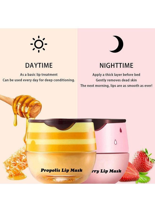 2Pcs Lip Mask Overnight Honey&Strawberry Moisturizing Day And Night Repair Sleeping Lip Balm Fade Lip Lines Bee Balm Hydrating &Prevention Dry And Crack Lip Scrubs Exfoliator (Honey & Strawberry)