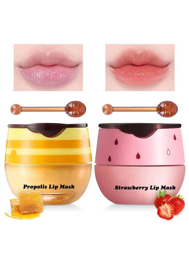 2Pcs Lip Mask Overnight Honey&Strawberry Moisturizing Day And Night Repair Sleeping Lip Balm Fade Lip Lines Bee Balm Hydrating &Prevention Dry And Crack Lip Scrubs Exfoliator (Honey & Strawberry)