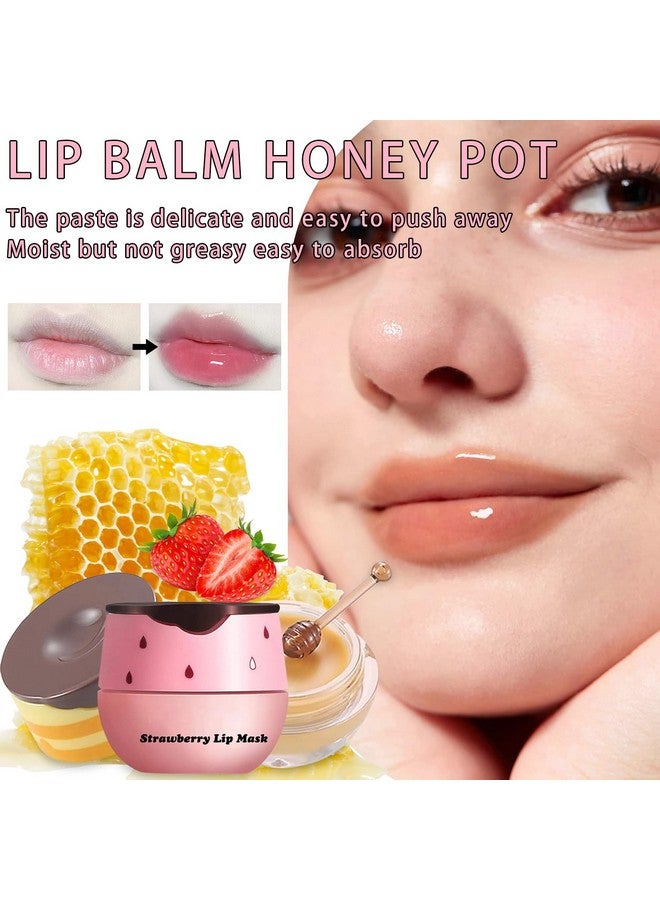 2Pcs Lip Mask Overnight Honey&Strawberry Moisturizing Day And Night Repair Sleeping Lip Balm Fade Lip Lines Bee Balm Hydrating &Prevention Dry And Crack Lip Scrubs Exfoliator (Honey & Strawberry)