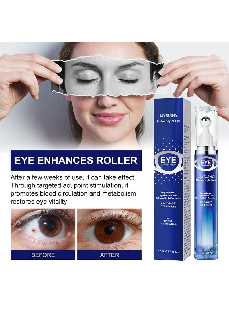 Eyes Enhance Roller 15ml, Anti-Aging Under Eye Roller Cream for Dark Circles Puffiness Wrinkles and Fine Lines, Eye Care Serum with 360°Massage Ball, Eye Bags Treatment for Men and Women