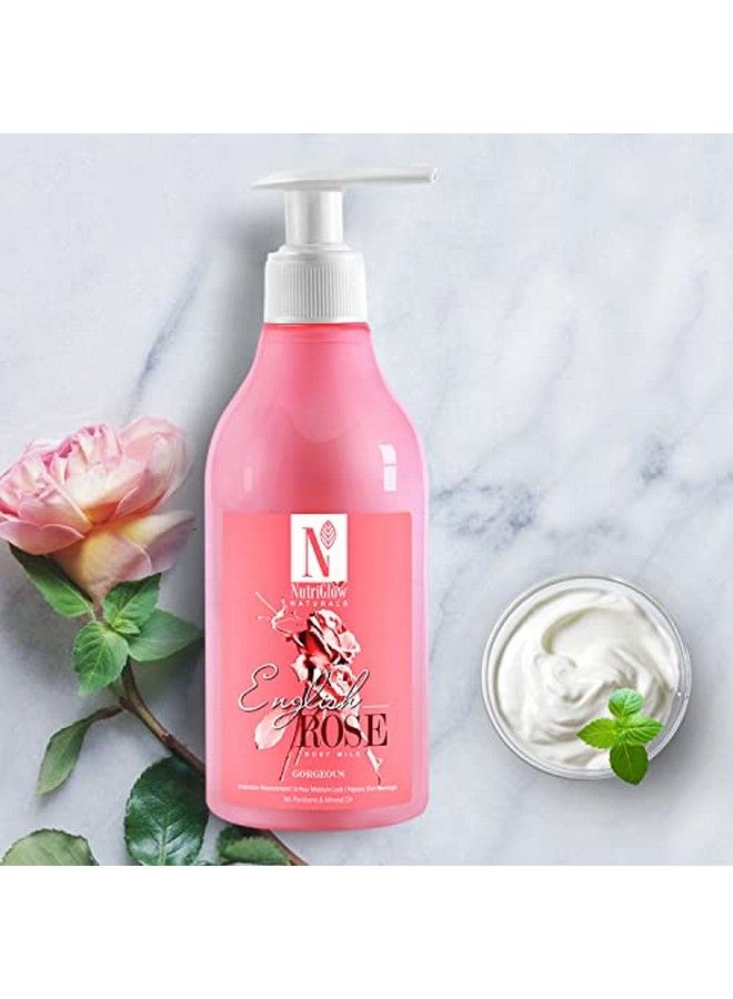 Natural'S English Rose Body Milk For Intensive Nourishment 8 Hour Moisture Lock & Repairs Skin Damage No Parabens & Mineral Water 300 Ml