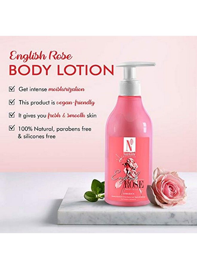 Natural'S English Rose Body Milk For Intensive Nourishment 8 Hour Moisture Lock & Repairs Skin Damage No Parabens & Mineral Water 300 Ml