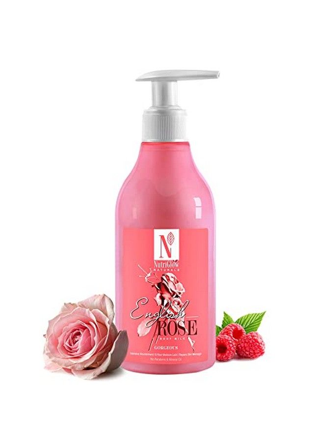 Natural'S English Rose Body Milk For Intensive Nourishment 8 Hour Moisture Lock & Repairs Skin Damage No Parabens & Mineral Water 300 Ml