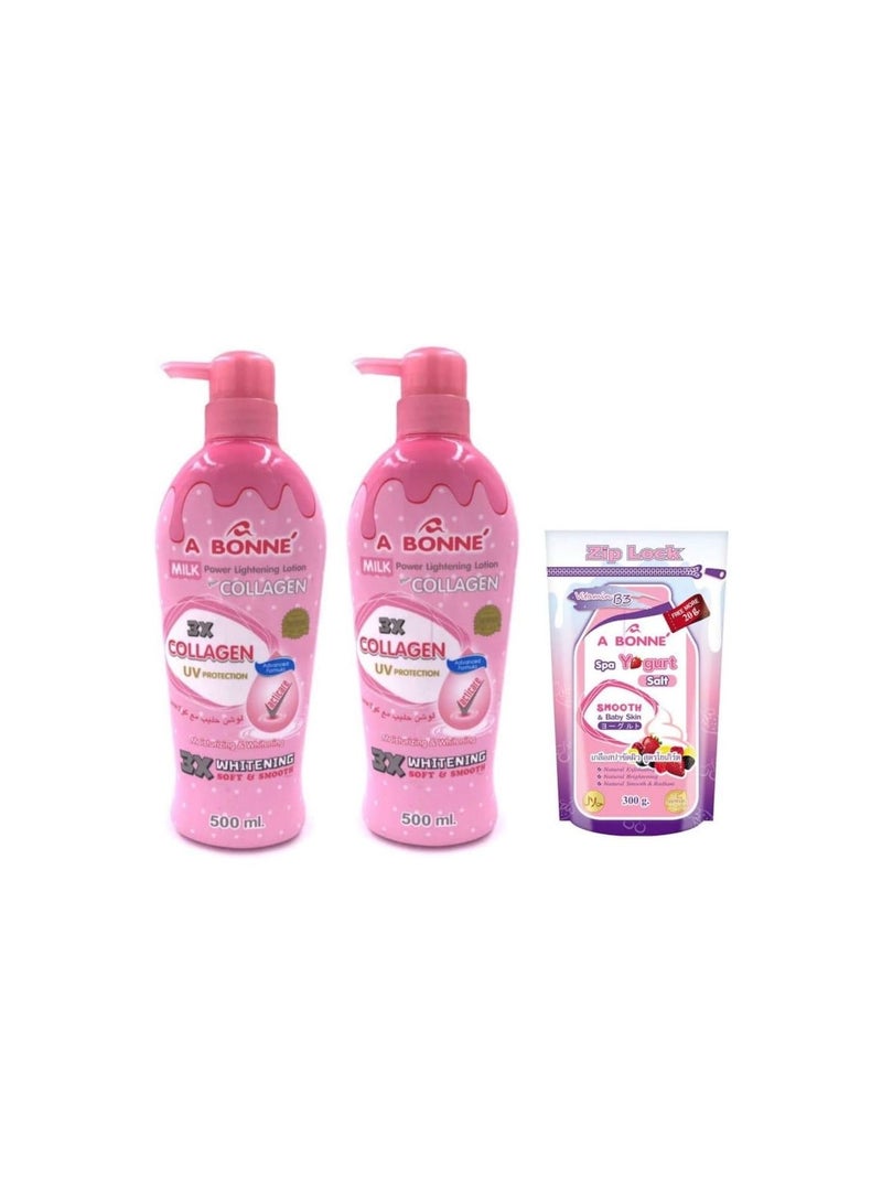 2pc A Bonne Collagen Lotion 500ml And Yogurt Salt Scrub 300g for Smooth Soft Skin