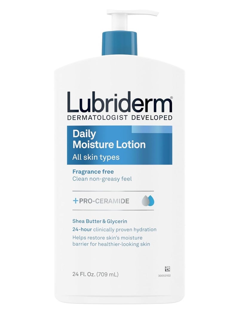 Lubriderm Fragrance Free Daily Moisture Lotion + Pro-Ceramide, Shea Butter & Glycerin, Face, Hand & Body Lotion for Sensitive Skin, Hydrating Lotion for Healthier-Looking Skin, 24 fl. Ozc