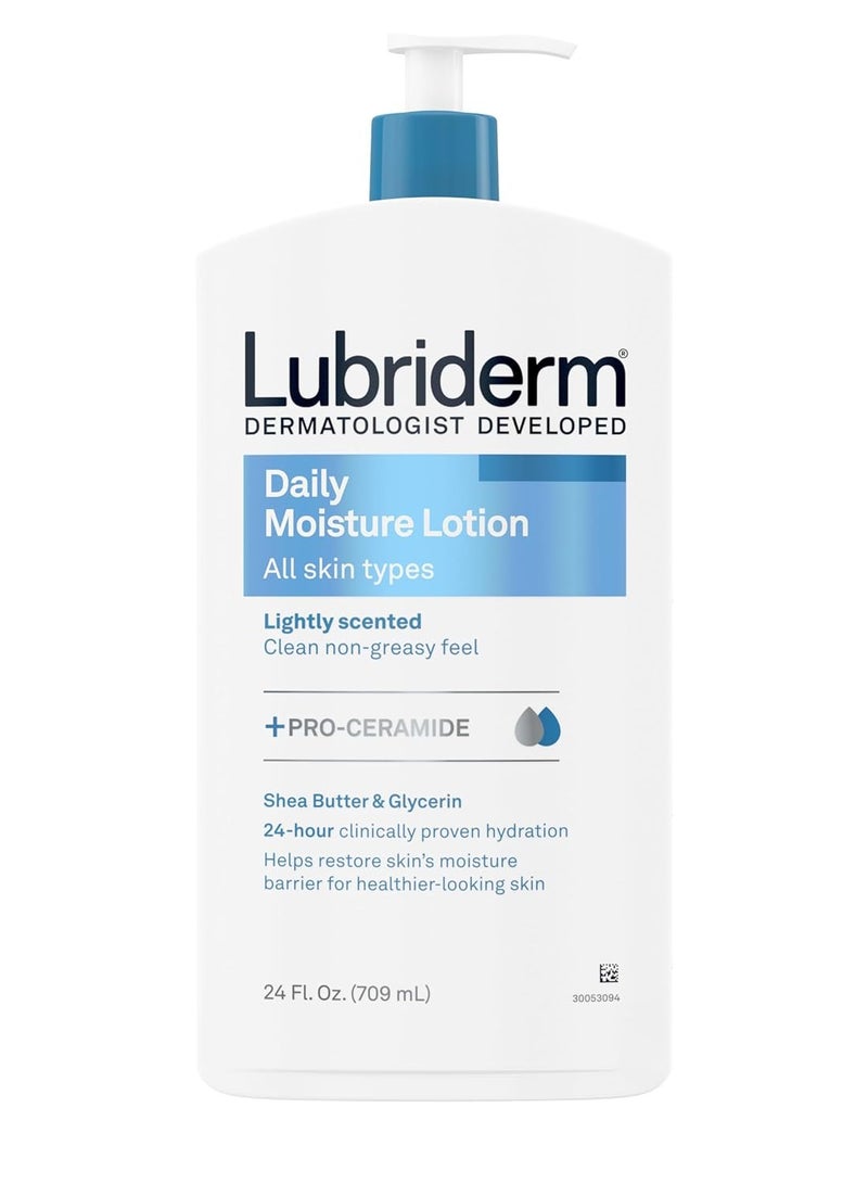 Lubriderm Daily Moisture Lotion + Pro-Ceramide with Shea Butter and Glycerin Helps Moisturize Dry Skin, Hydrating Face, Hand and Body Lotion, Lightly Scented, Non-Greasy, 24 FL OZ