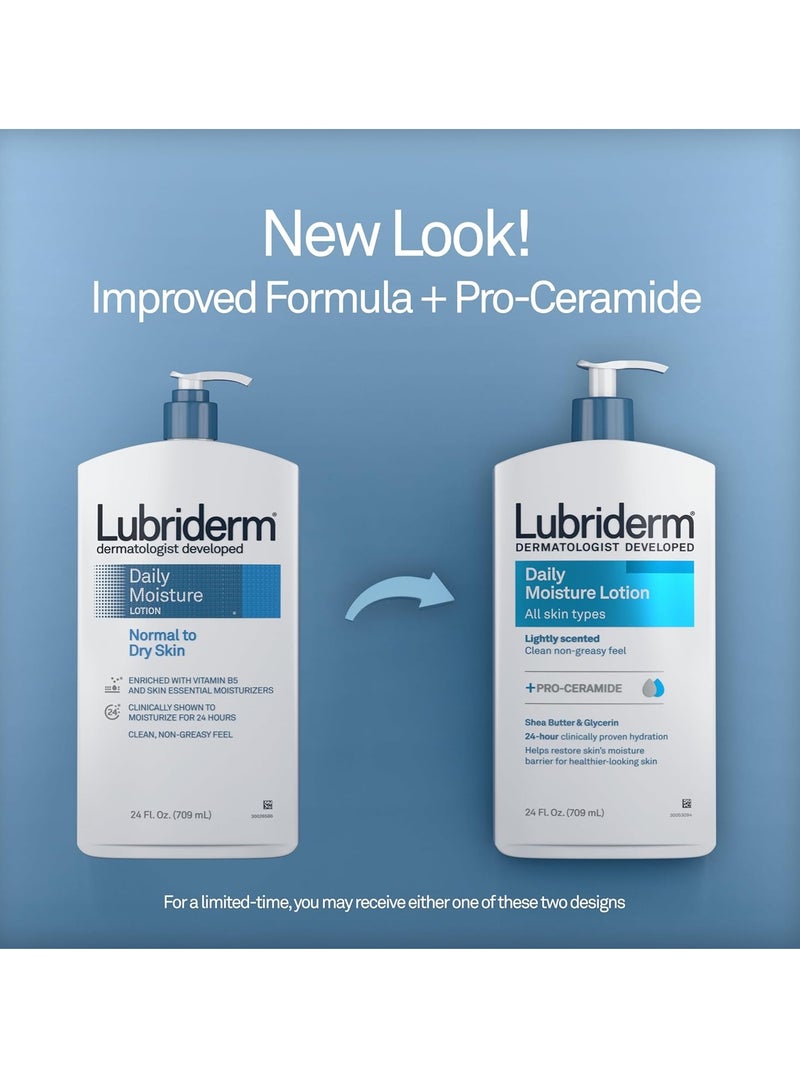 Lubriderm Daily Moisture Lotion + Pro-Ceramide with Shea Butter and Glycerin Helps Moisturize Dry Skin, Hydrating Face, Hand and Body Lotion, Lightly Scented, Non-Greasy, 24 FL OZ