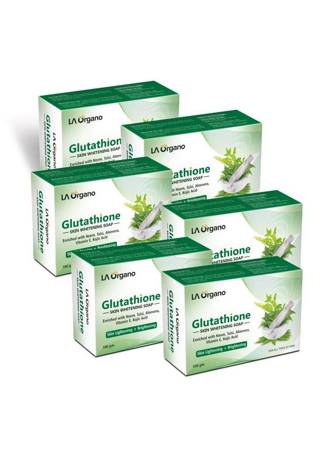 Glutathione Neem & Tulsi Skin Whitening Soap With Kojic Acid For Skin Lightening & Brightening Dark Spot And Dead Skin Cell Removal Fairness Soap All Skin Type (Pack Of 6)