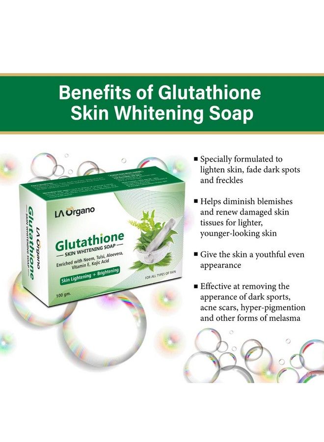 Glutathione Neem & Tulsi Skin Whitening Soap With Kojic Acid For Skin Lightening & Brightening Dark Spot And Dead Skin Cell Removal Fairness Soap All Skin Type (Pack Of 6)