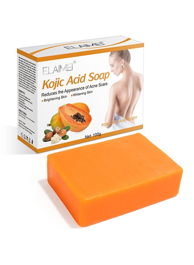 Kojic Acid Soap For Hyperpigmentation, Kojic And Papaya Soap For Brighter Skin, Reduce Acne, Cleanse Scars And Even Skin Tone, Bath Soap For Face And Body, Keep Skin Moist, Smooth, Shiny 100G