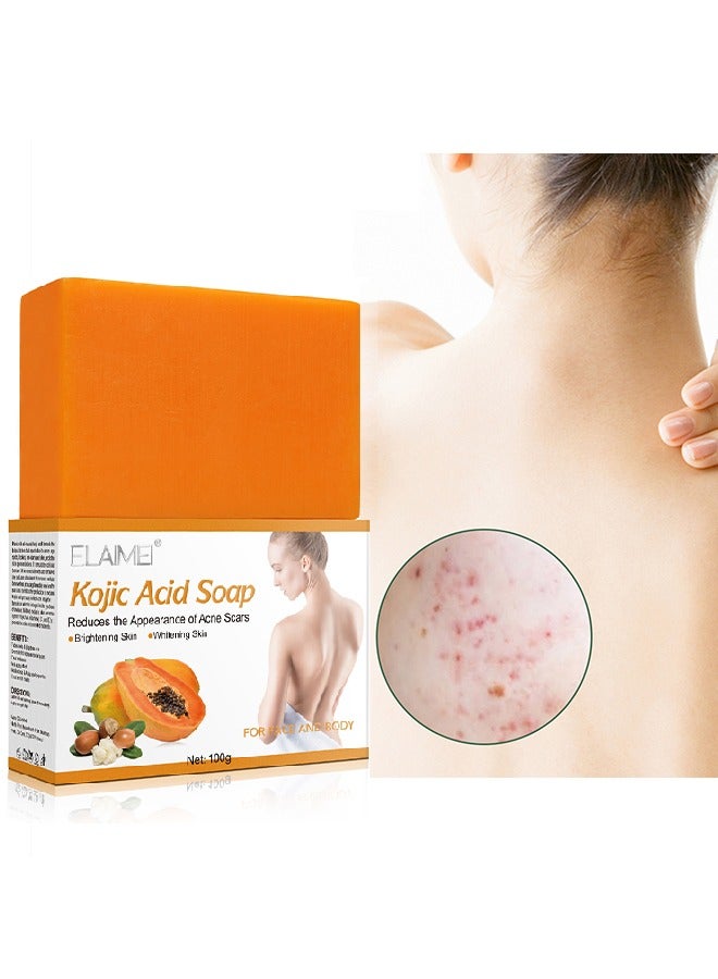 Kojic Acid Soap For Hyperpigmentation, Kojic And Papaya Soap For Brighter Skin, Reduce Acne, Cleanse Scars And Even Skin Tone, Bath Soap For Face And Body, Keep Skin Moist, Smooth, Shiny 100G