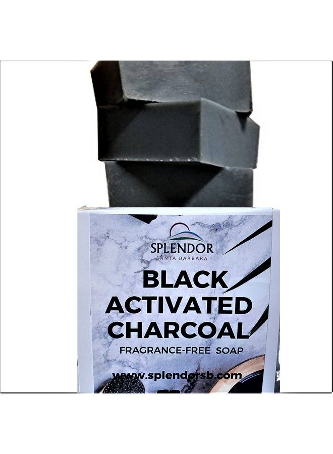 Splendor Black Activated Charcoal Soap Bars Unscented 100% Natural Coconut Oil Acne Odor Handmade Vegan Moisturizing For Sensitive Skin Hand Body And Face