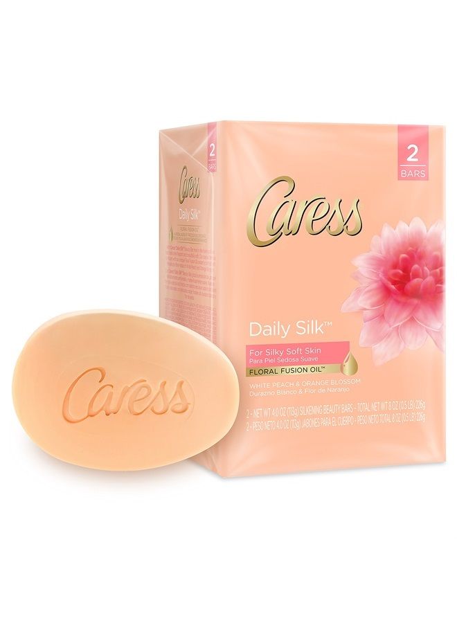 Beauty Bar Soap For Silky, Soft Skin Daily Silk With Silk Extract and Floral Oil Essence, 2 x 4 Ounce (Total of 8 ounce)