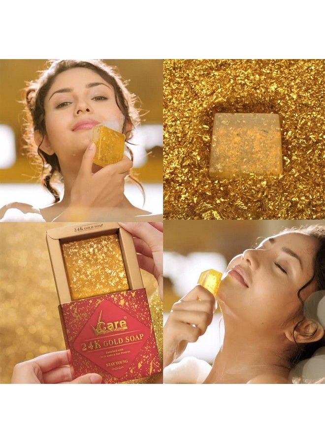 24K Gold Soaps For Bath 125G Best Anti Aging Soap Bar For Women And Men Reduces Wrinkles And Exfoliates Dirt Impurities Rejuvenates Skin Cells For A Soft And Glowing Skin