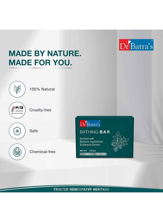 Dr. Batra'S Bathing Bar Enriched With Berberis And Aquifolium Soap For Clean Clear & Luminous Skin Protection From Infections Reduces Skin Inflammation Longlasting Moisturzing Effect (125G Pack Of 4)