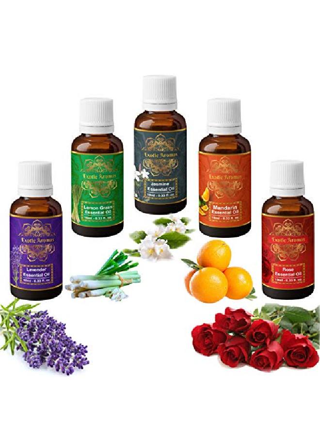 Essential Oil Lavender Oil Lemongrass Oil Jasmine Oil Mandarin Oil Rose Oil (Pack Of 5)