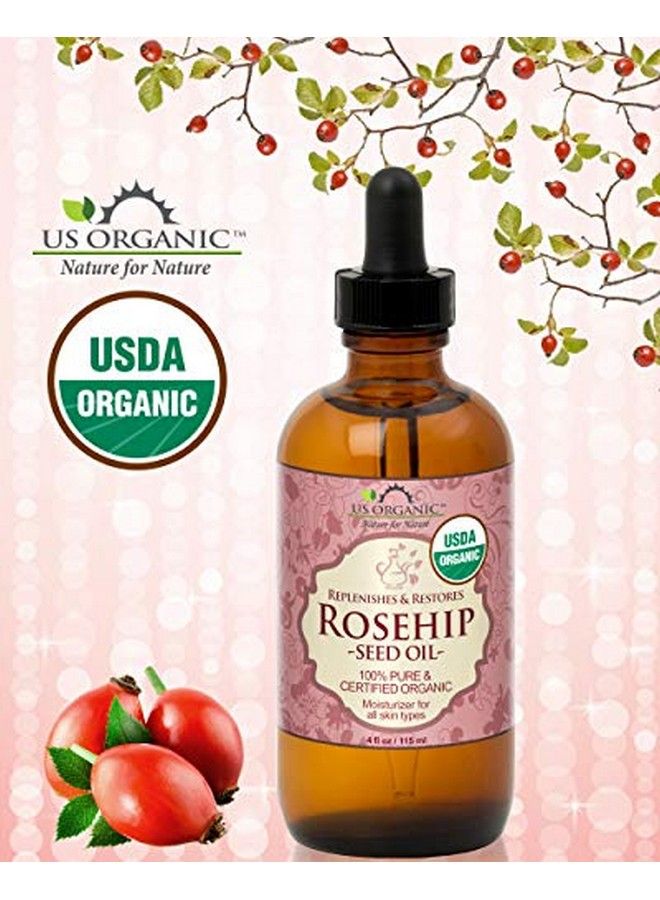 Rosehip Seed Oil Usda Certified Organic Cold Pressed Virgin Organic Amber Glass Bottle And Glass Eye Dropper For Easy Application 4 Oz (115 Ml)