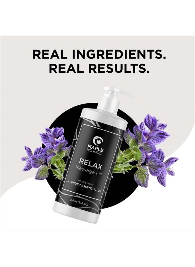 Lavender Massage Oil for Massage Therapy - Nourishing Full Body Massage Oil for Sore Muscles for Pro or Home Use with Moisturizing Coconut Oil and Lavender Essential Oil - Non Greasy or Staining