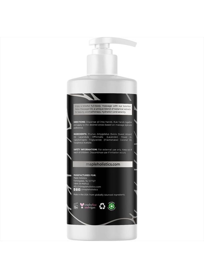Lavender Massage Oil for Massage Therapy - Nourishing Full Body Massage Oil for Sore Muscles for Pro or Home Use with Moisturizing Coconut Oil and Lavender Essential Oil - Non Greasy or Staining
