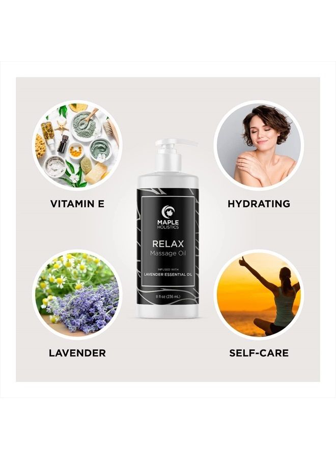 Lavender Massage Oil for Massage Therapy - Nourishing Full Body Massage Oil for Sore Muscles for Pro or Home Use with Moisturizing Coconut Oil and Lavender Essential Oil - Non Greasy or Staining
