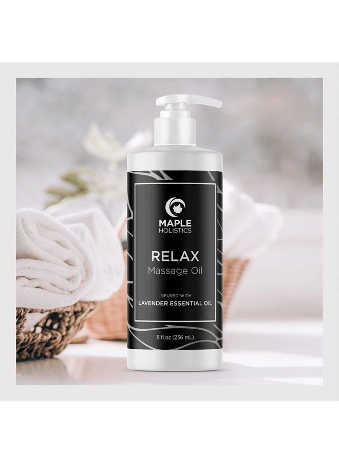 Lavender Massage Oil for Massage Therapy - Nourishing Full Body Massage Oil for Sore Muscles for Pro or Home Use with Moisturizing Coconut Oil and Lavender Essential Oil - Non Greasy or Staining