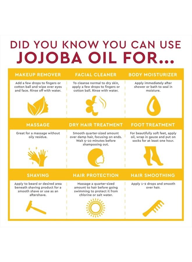 Jojoba Oil - 4 Fl Ounce - Moisturizer for Face, Skin, Hair - Cleanses Clogged Pores - May Prevent Scalp Flakiness - Fights Skin Infections - USDA - Suitable for Sensitive Skin