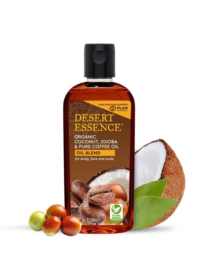 Coconut, Jojoba, and Pure Coffee Oil - 4 Fl Ounce - For Body, Face and Scalp - No Oily Residue - Invigorates & Moisturizes Skin - Strengthens Scalp - Refreshing