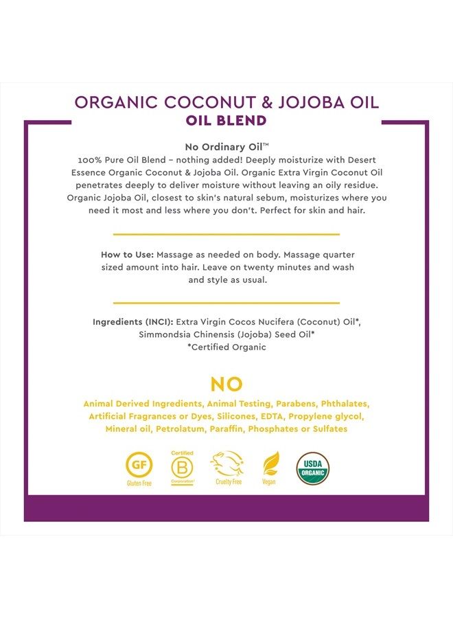 Organic Coconut and Jojoba Oil - 4 Fl Ounce - For Skin and Hair - Beauty Oil - No Oily Residue - Absorbs Quickly - Rejuvenates Skin - USDA Certified - Moisturizes Skin