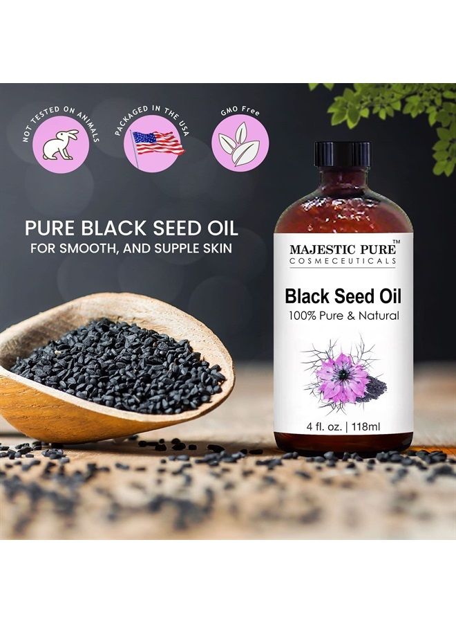 Black Seed Oil - 100% Pure, Natural & Cold Pressed Liquid - Nigella Sativa from Turkish Black Cumin Seed Oil - for Hair Growth, Skin, Face, Massage, and Essential Oils Mixing - 4 fl oz