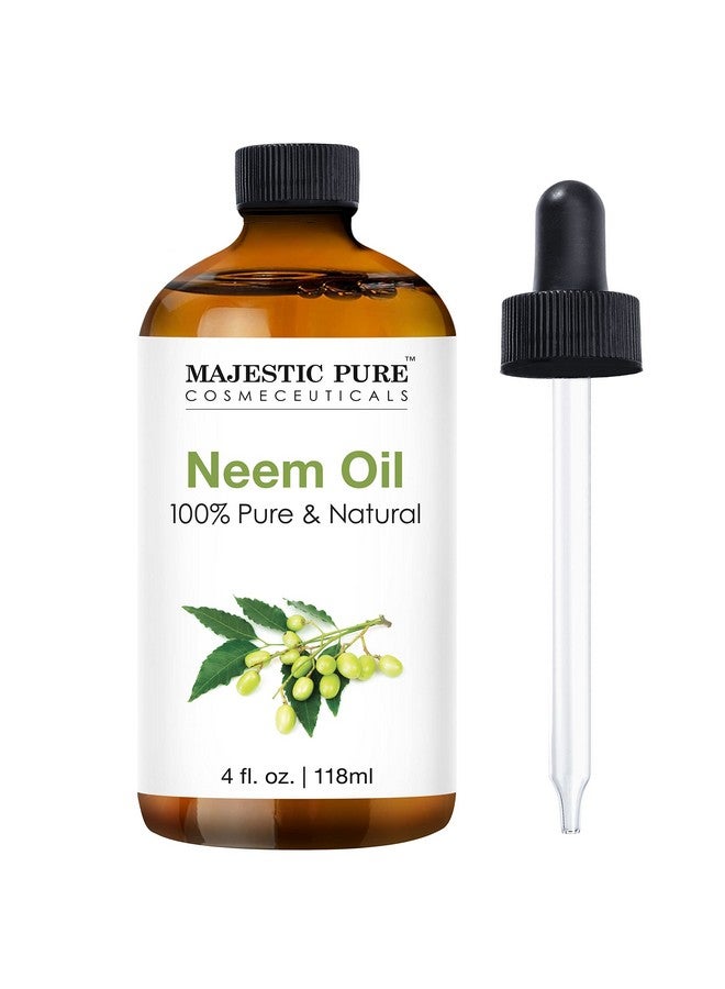 Ajestic Pure Neem Oil For Plants Spray And Essential Oils Mixing 100% Pure Cold Pressed Great For Skin / Hair Care Massage Oil Nails Acne & Moisturizer For Dry Skin 4 Fl Oz