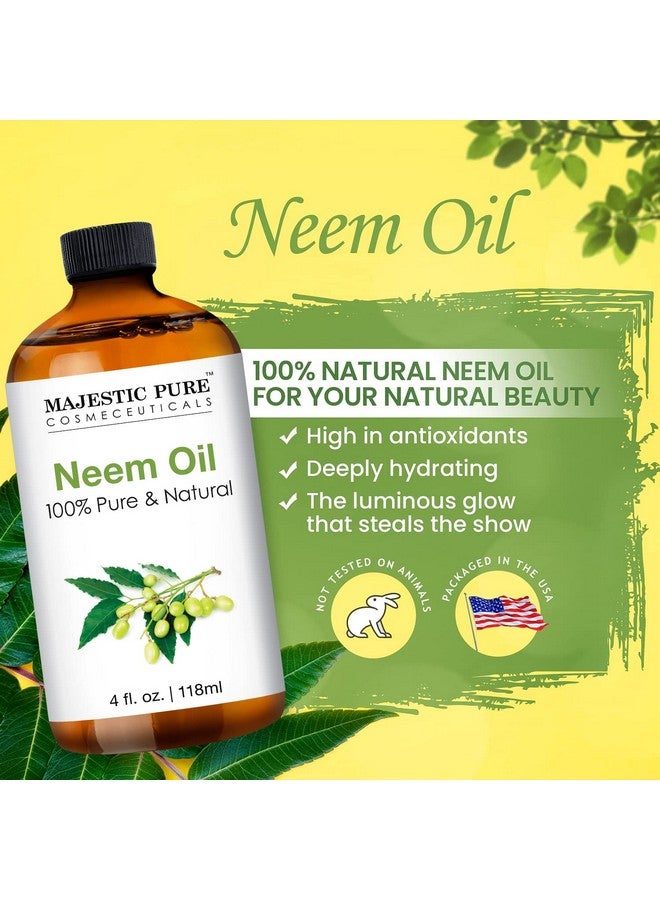 Ajestic Pure Neem Oil For Plants Spray And Essential Oils Mixing 100% Pure Cold Pressed Great For Skin / Hair Care Massage Oil Nails Acne & Moisturizer For Dry Skin 4 Fl Oz