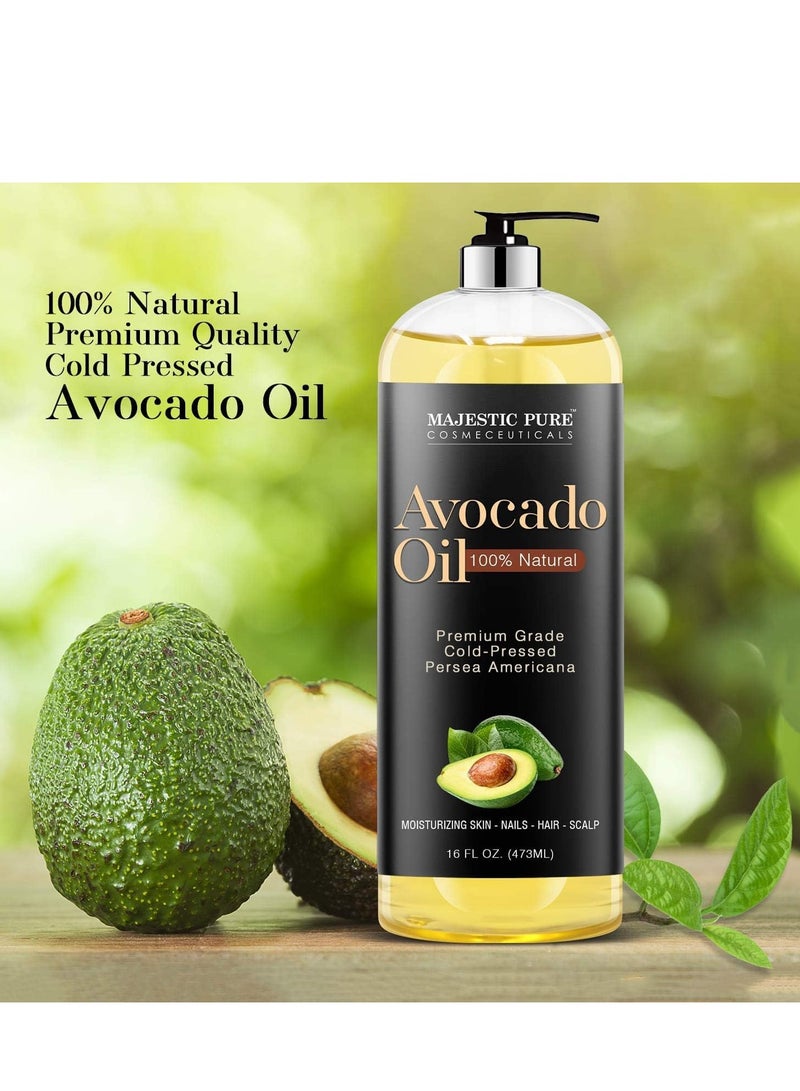 MAJESTIC PURE avocado oil 100% pure and natural cold pressed for skin care massage hair care and carrier oil to dilute essential oils 16 fl oz