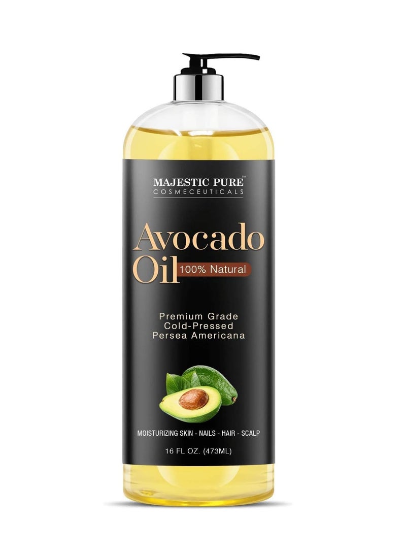 MAJESTIC PURE avocado oil 100% pure and natural cold pressed for skin care massage hair care and carrier oil to dilute essential oils 16 fl oz