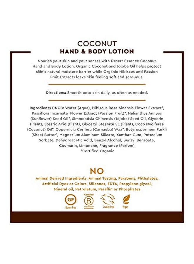 Coconut Hand & Body Lotion Nourishing Organic Coconut Oil Hibiscus Flower Extract & Jojoba Oil Softens & Moisturizes Skin Vegan Crueltyfree Sulfatefree 8Oz (Pack Of 2)