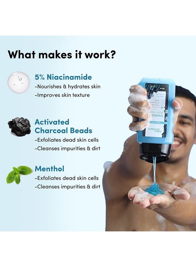 3 In 1 Action Charcoal Body Wash ; Activated Charcoal Menthol & 5% Niacinamide ; For Instant Freshness Odor Protection & Deep Cleansing ; 24 Hour Freshness ; 250Ml