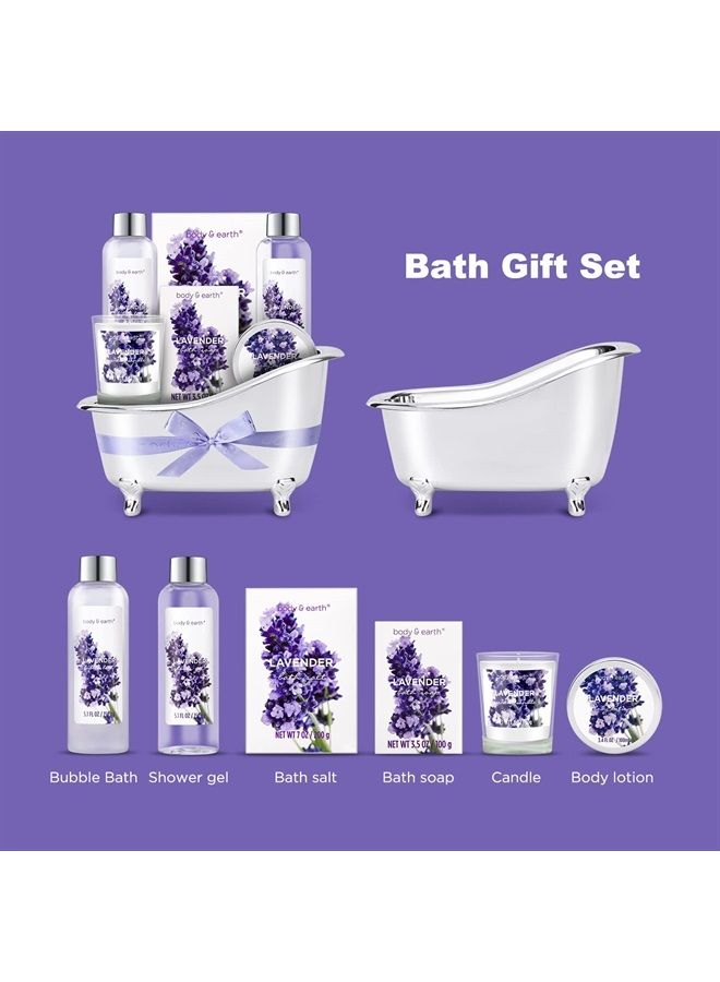 Gift Set for Women, Gift Basket for Women, Body & Earth Women Bath Set Lavender Spa Baskets with Bubble Bath, Bath Salts, Body Lotion, Scented Candle,Gifts for Women,Father's Day Gifts, Fathers Day Gi